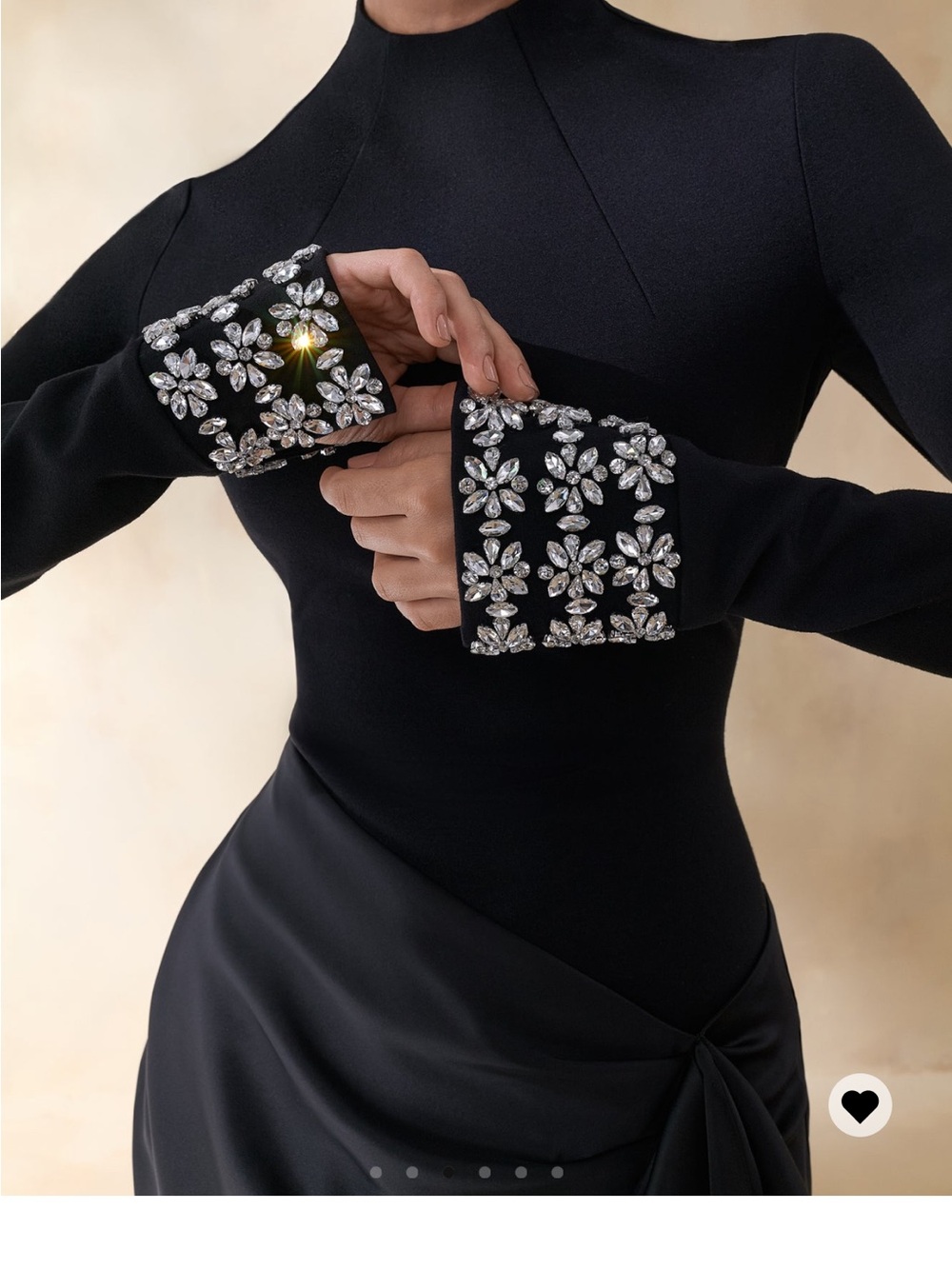 Club L London Black Long-Sleeve Draped Evening Gown with Embellished Cuffs - Picture 3 of 8